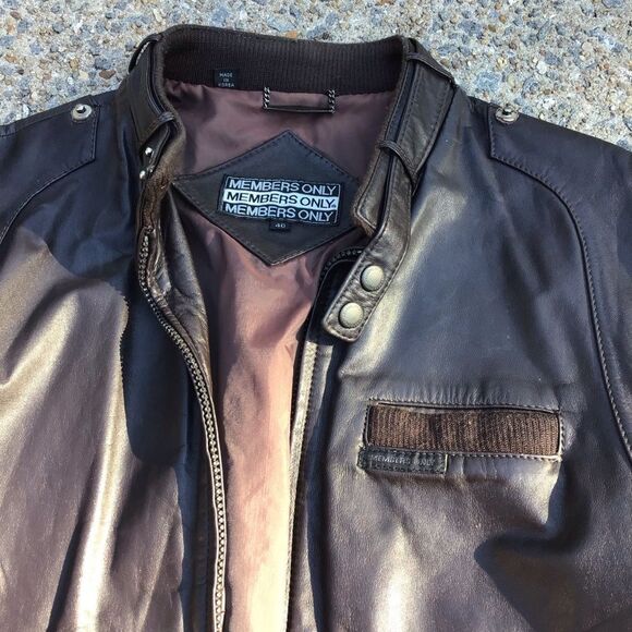 Vintage Members Only Brown Leather Bomber Jacket - Picture 4 of 8